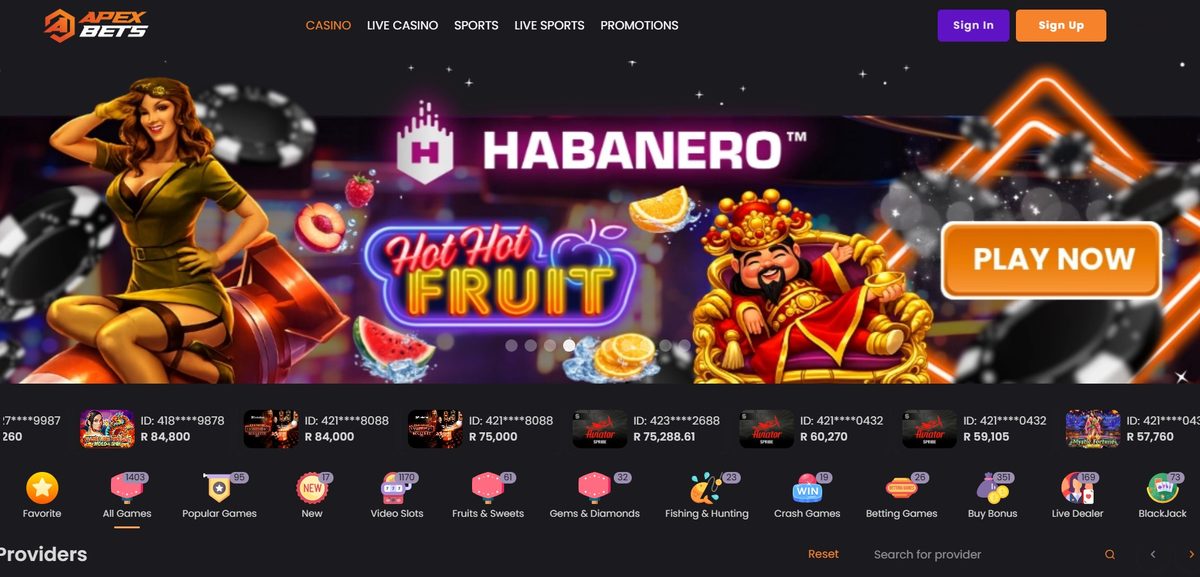 Apex Bets None lobby on desktop, captured June 2026 by SpinaZonke.io.