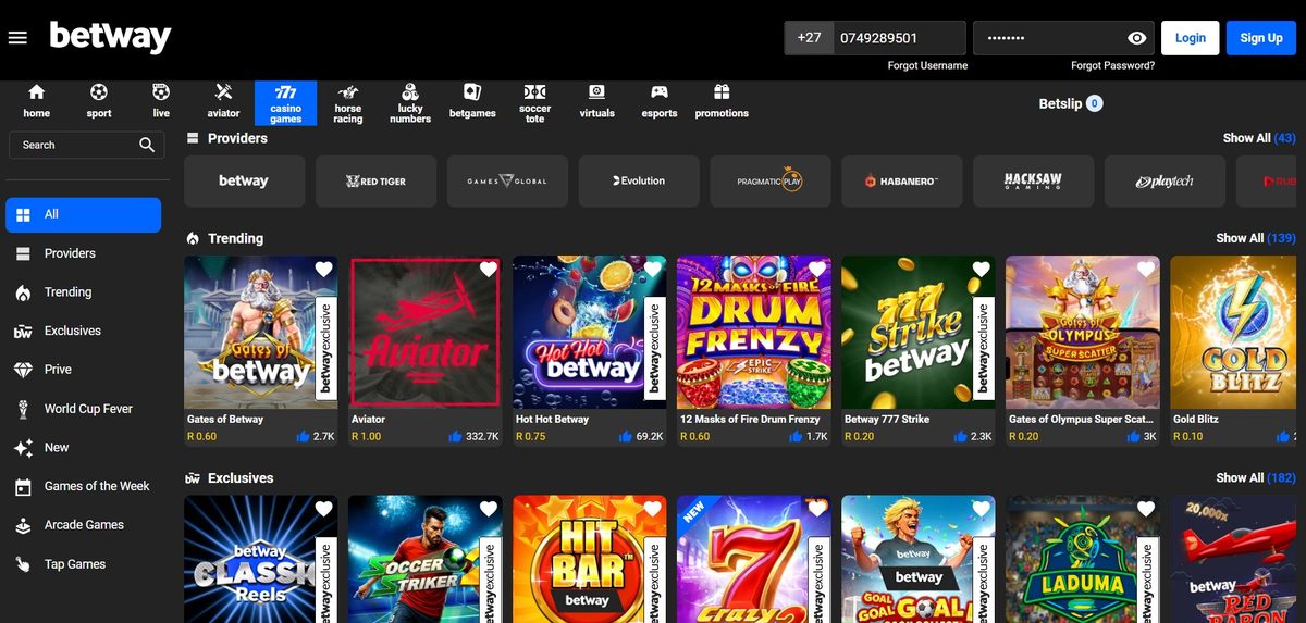 Betway Betway Spins lobby on desktop, captured June 2026 by SpinaZonke.io.