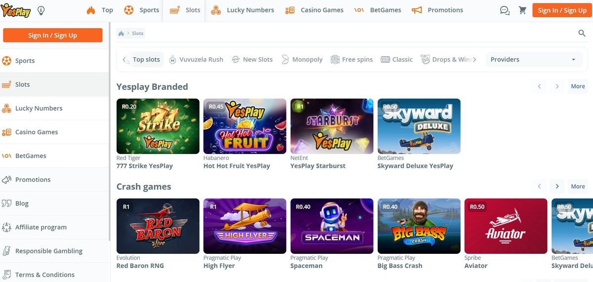 YesPlay Casino Slots lobby on desktop, captured June 2026 by SpinaZonke.io.