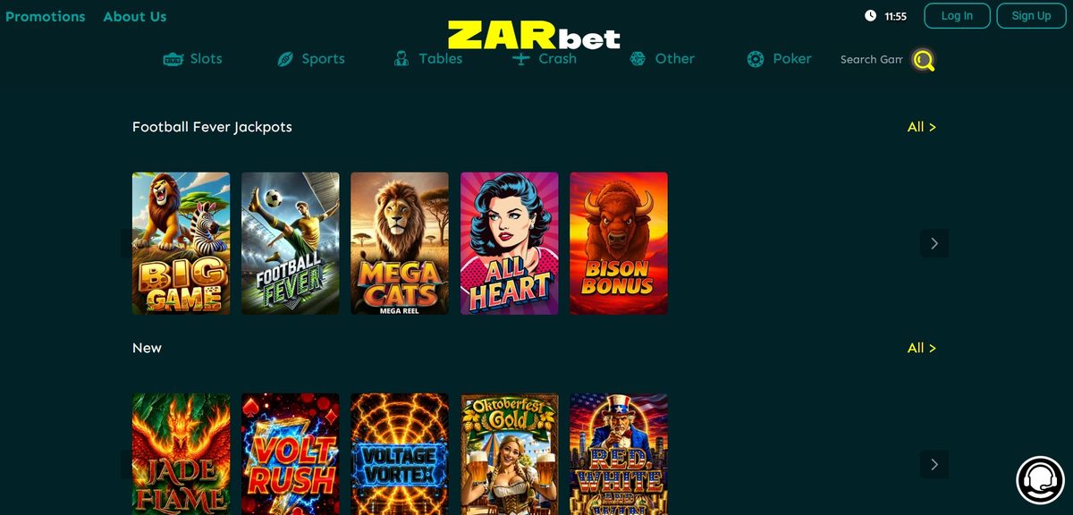 ZARBet None lobby on desktop, captured June 2026 by SpinaZonke.io.